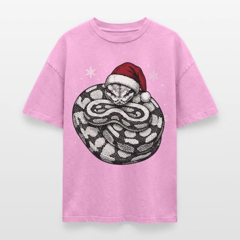King Python Christmas Ball Python Snake Oversized Unisex Premium Acid-Washed T-Shirt