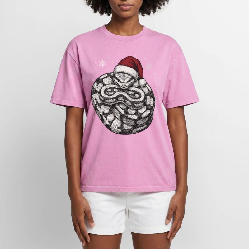 King Python Christmas Ball Python Snake Oversized Unisex Premium Acid-Washed T-Shirt