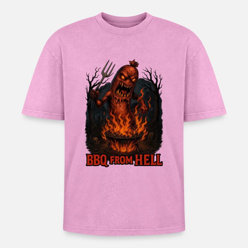 BBQ From Hell - Oversized Unisex Premium Acid-Washed T-Shirt - acid washed pink