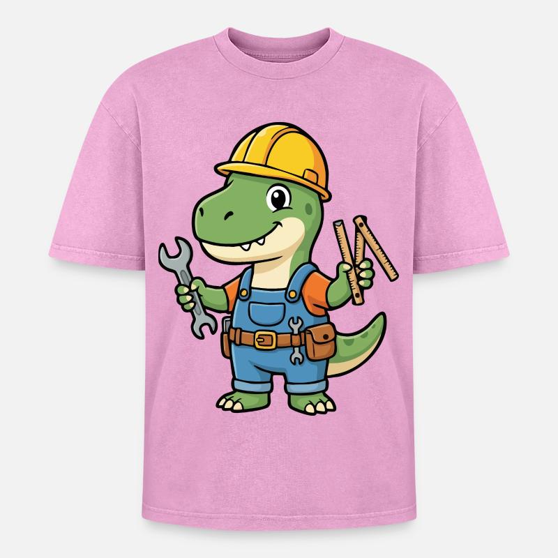 Dino construction worker with tools - Oversized Unisex Premium Acid-Washed T-Shirt - acid washed pink