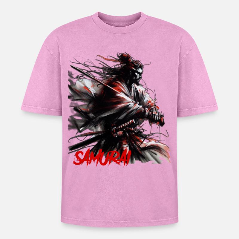 Samurai - Oversized Unisex Premium Acid-Washed T-Shirt - Pink Acid Wash