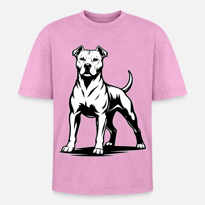 Pitbull in a proud pose - Oversized Unisex Premium Acid-Washed T-Shirt - acid washed pink