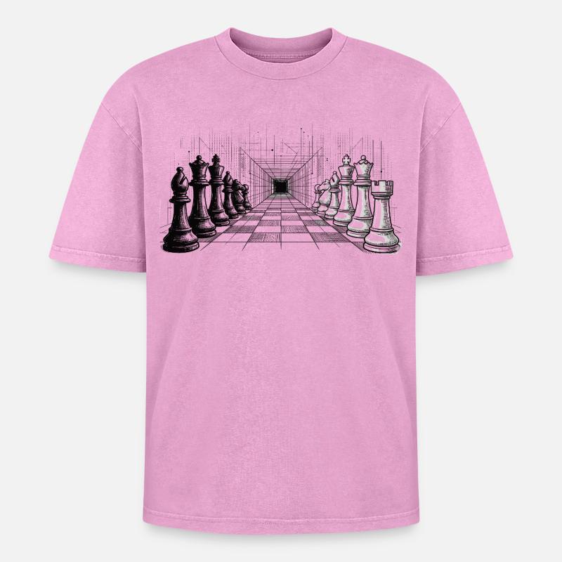 Chess Strategy – Endless Perspective - Oversized Unisex Premium Acid-Washed T-Shirt - acid washed pink