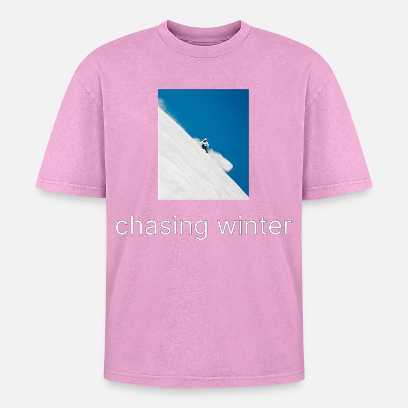 Chasing Winter - Oversized Unisex Premium Acid-Washed T-Shirt - acid washed pink