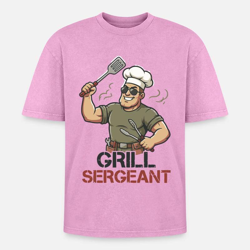Grill Sergeant Funny BBQ Grill Chef - Oversized Unisex Premium Acid-Washed T-Shirt - acid washed pink