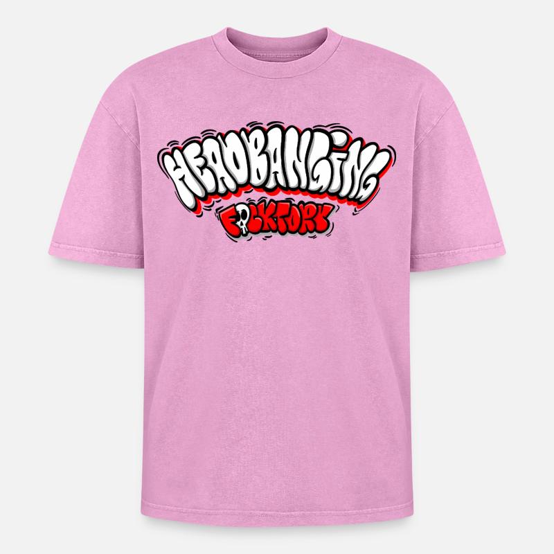 Headbanging Network Graffiti - Oversized Unisex Premium Acid-Washed T-Shirt - acid washed pink