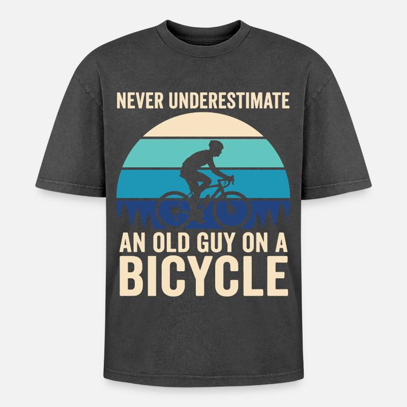 Never Underestimate Old Guy Bicycle - Oversized Unisex Premium Acid-Washed T-Shirt - undefined