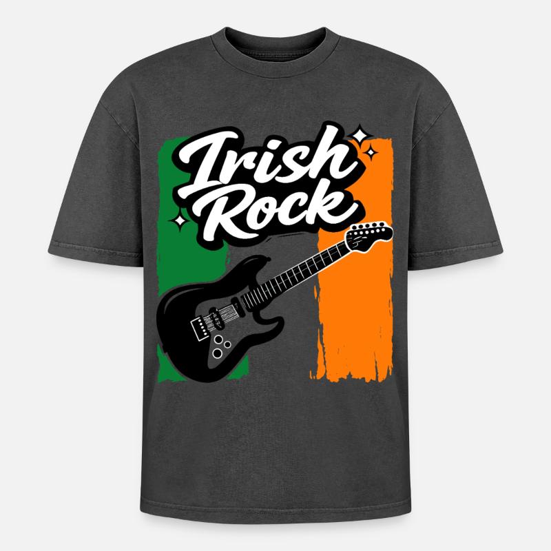 E-Gitarre St Patrick Flagge Rock Geschenk - Oversized Unisex Premium Acid-Washed T-Shirt - undefined