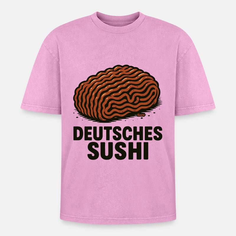 Deutsches Sushi  Hackfleisch Mett  - Oversized Unisex Premium Acid-Washed T-Shirt - Pink Acid Wash