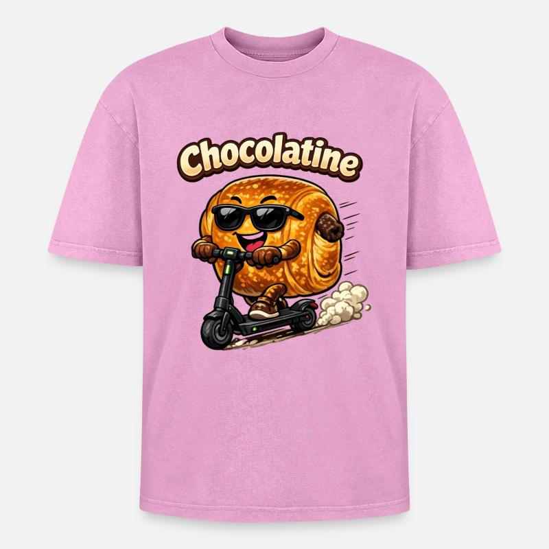 Chocolatine-Roller - Oversized Unisex Premium Acid-Washed T-Shirt - Pink Acid Wash