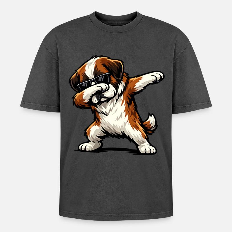 Dabbing St. Bernard - Oversized Unisex Premium Acid-Washed T-Shirt - undefined