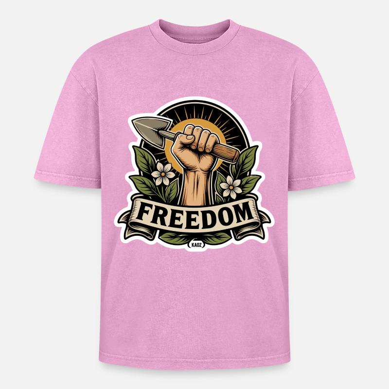 Freiheitsfaust-Emblem mit Schaufel - Oversized Unisex Premium Acid-Washed T-Shirt - Pink Acid Wash