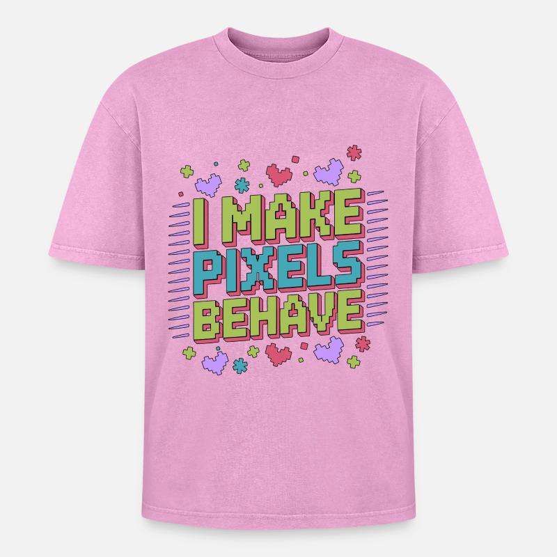Graphiste Designer I Make Pixels Graphiste - T-shirt Premium unisexe oversize acid-washed - rose délavé acide
