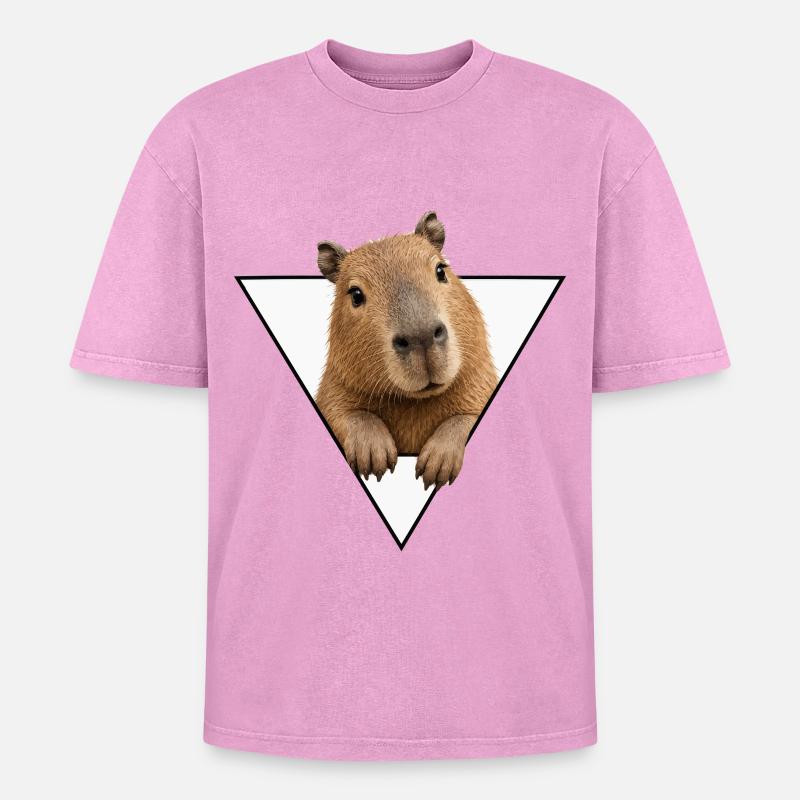 Kapybara in the Triangle - Oversized Unisex Premium Acid-Washed T-Shirt - acid washed pink