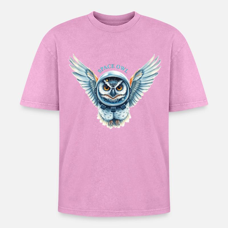 Chouette spatiale en combinaison spatiale - T-shirt Premium unisexe oversize acid-washed - rose délavé acide
