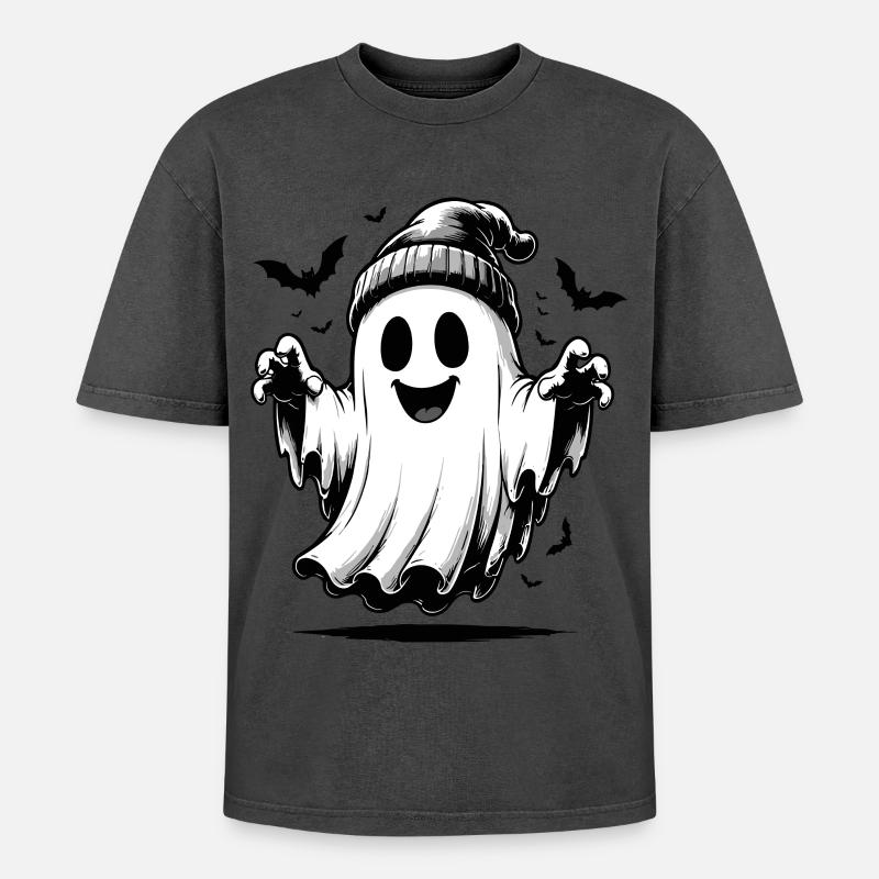 Ghost with knitted hat - Oversized Unisex Premium Acid-Washed T-Shirt - undefined