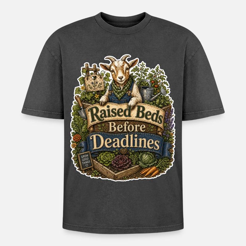 Raised Beds Before Deadlines - Oversized Unisex Premium Acid-Washed T-Shirt - undefined