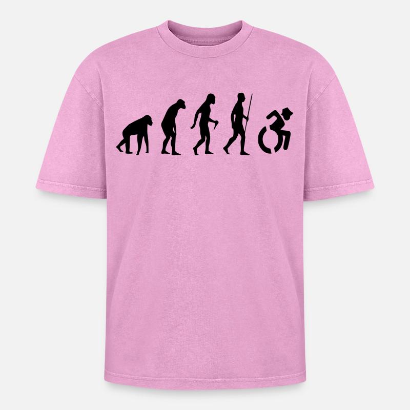 Evolution Rollstuhl. Die Rollstuhl-Evolution * - Oversized Unisex Premium Acid-Washed T-Shirt - Pink Acid Wash