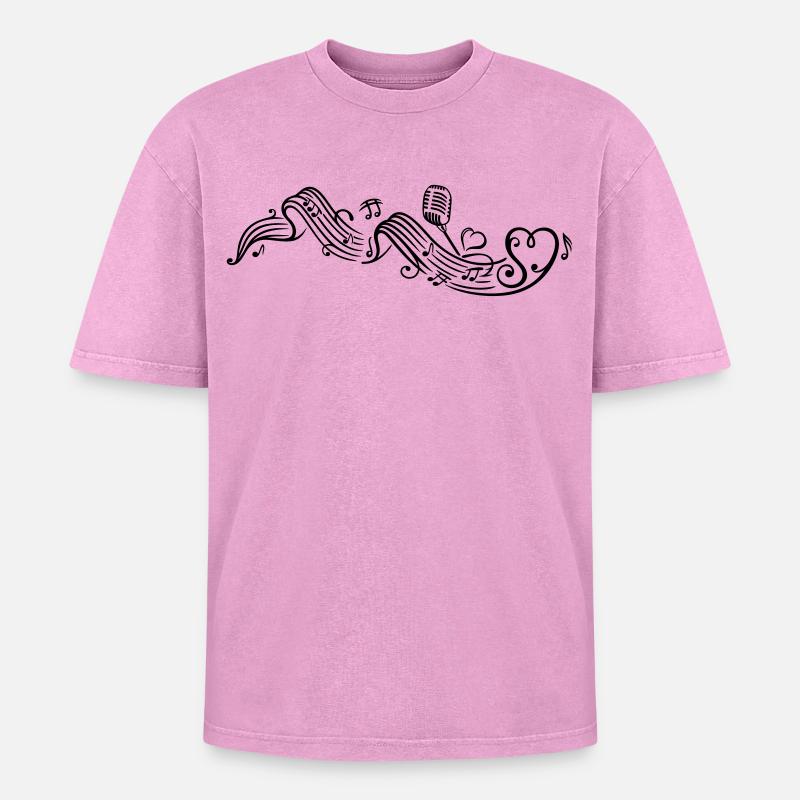 Notenblatt mit microphon, music, notes, clef - T-shirt Premium unisexe oversize acid-washed - rose délavé acide
