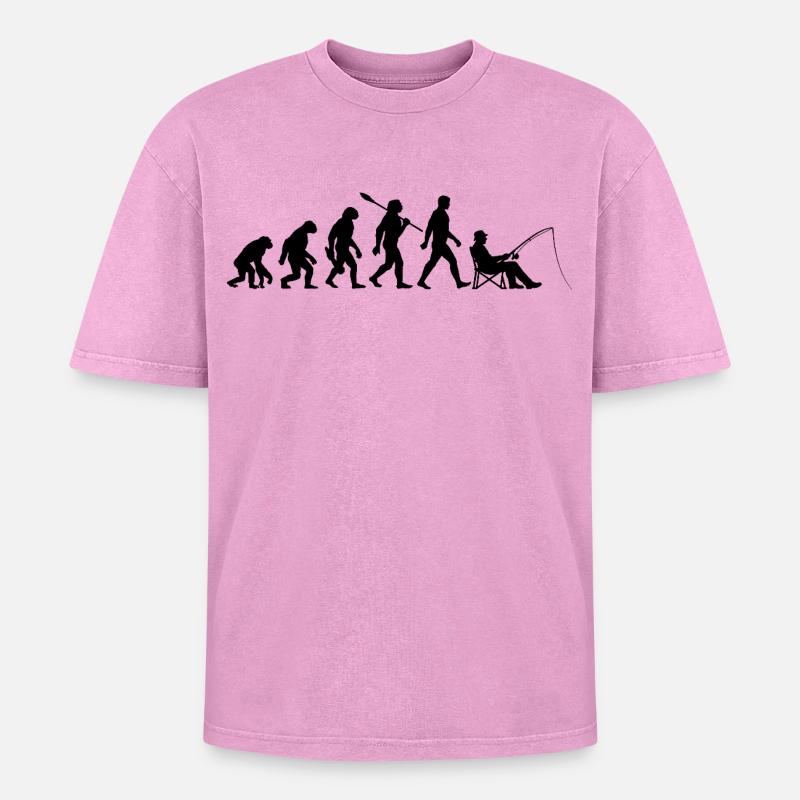 Evolution - angeln, Angler Geschenk - Oversized Unisex Premium Acid-Washed T-Shirt - Pink Acid Wash