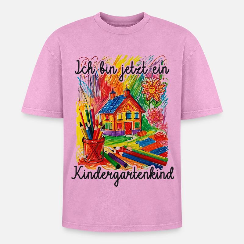 Kindergartner - Oversized Unisex Premium Acid-Washed T-Shirt - acid washed pink