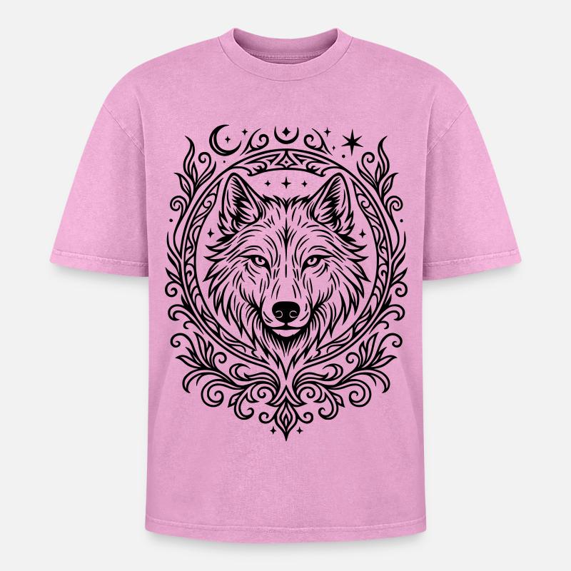 Wolf's Head - Oversized Unisex Premium Acid-Washed T-Shirt - acid washed pink