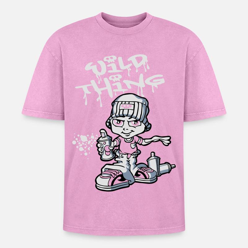 Junge Graffiti-flex - Oversized Unisex Premium Acid-Washed T-Shirt - Pink Acid Wash