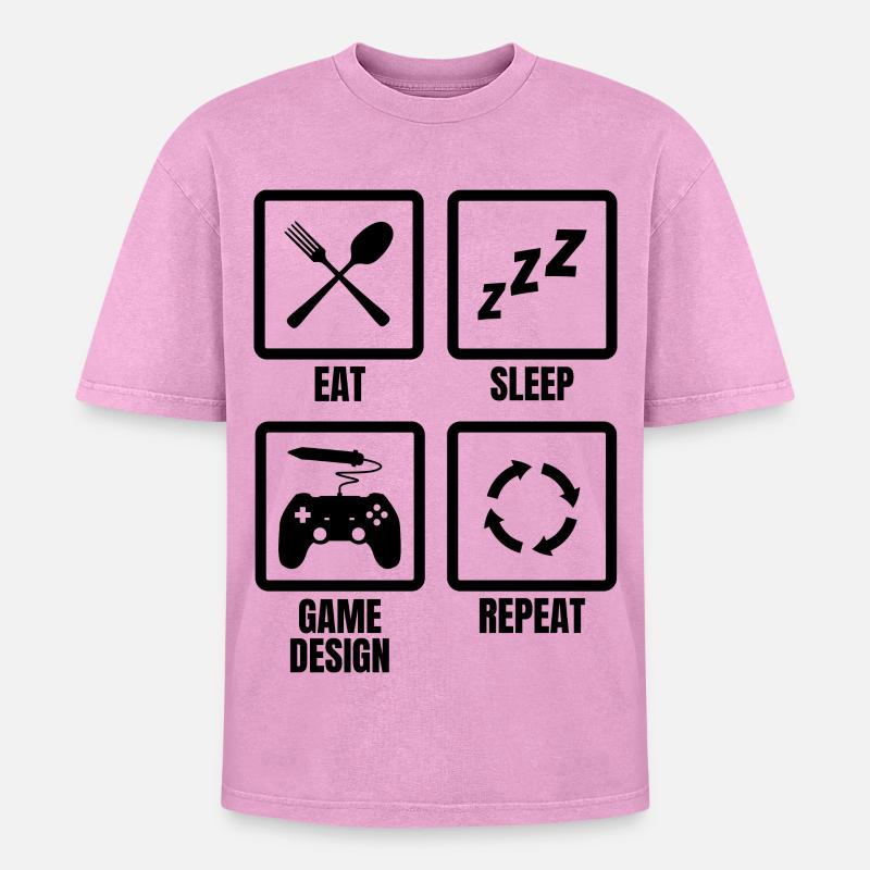 Game Design Routine - Oversized Unisex Premium Acid-Washed T-Shirt - acid washed pink