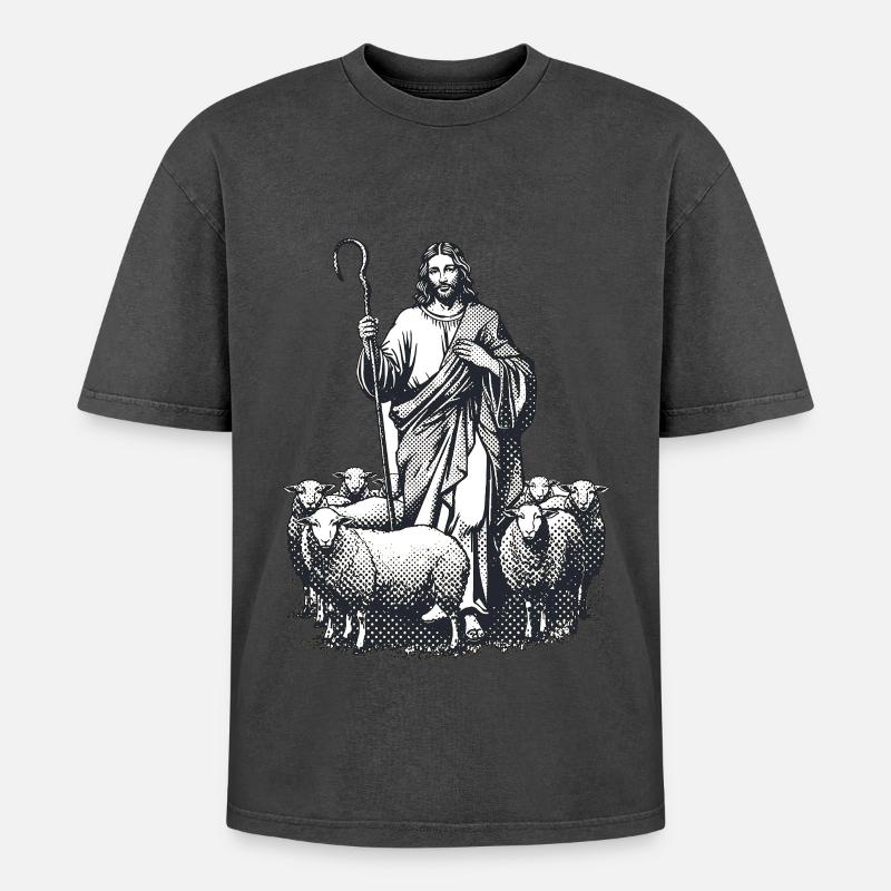 Hirte Jesus mit der Herde - Oversized Unisex Premium Acid-Washed T-Shirt - undefined