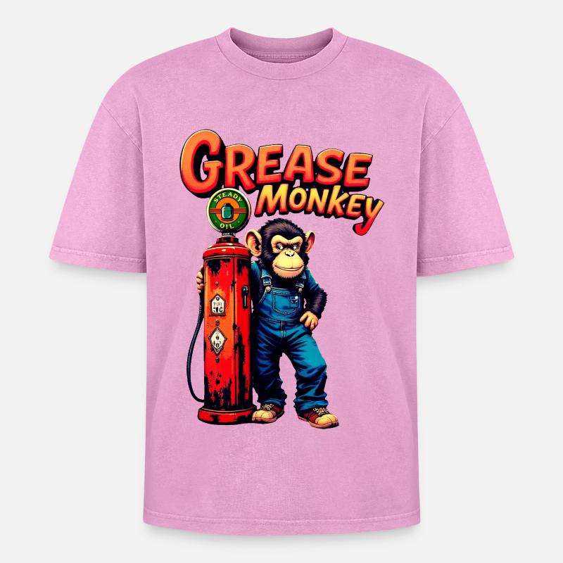 GreaseMonkey Retro Pump Design - Oversized Unisex Premium Acid-Washed T-Shirt - acid washed pink