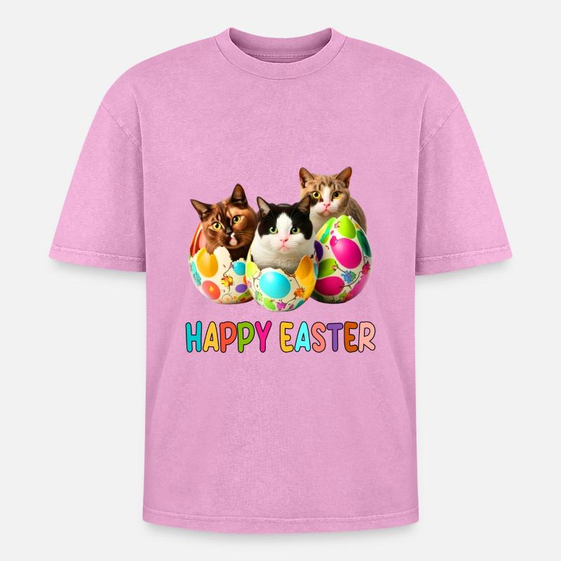Kittens and Easter Eggs Parade - Oversized Unisex Premium Acid-Washed T-Shirt - acid washed pink