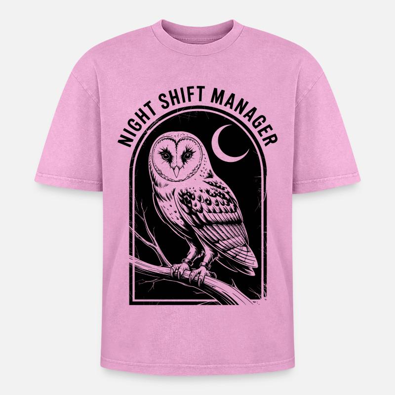 Nachtschicht-Eulenleiter - Oversized Unisex Premium Acid-Washed T-Shirt - Pink Acid Wash