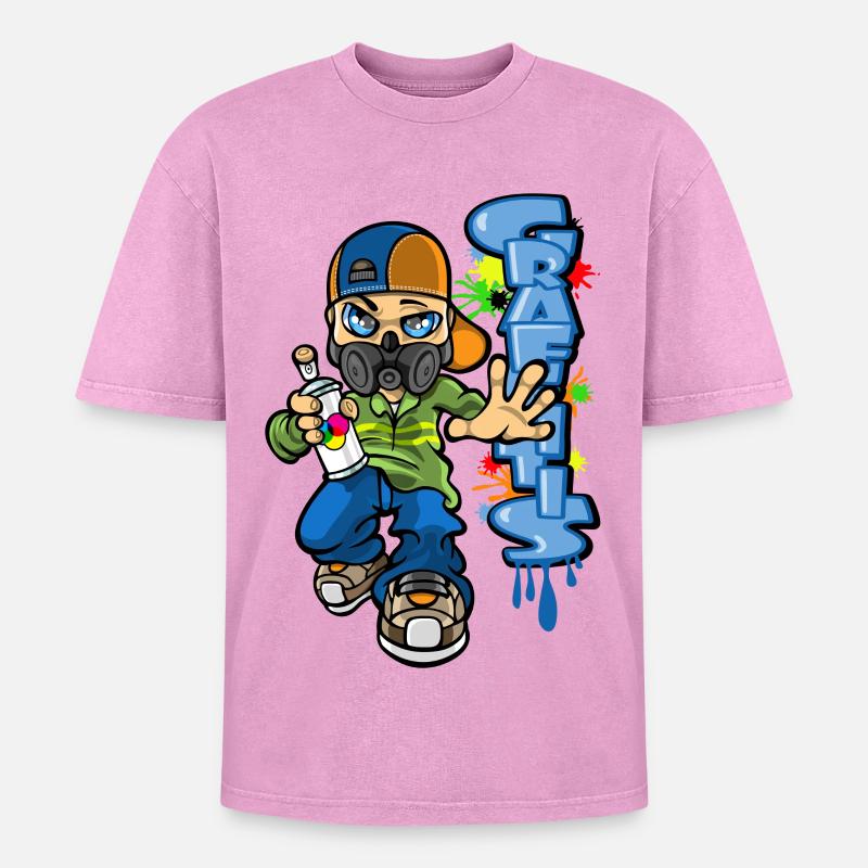 B-Boy und Graffiti - Oversized Unisex Premium Acid-Washed T-Shirt - Pink Acid Wash