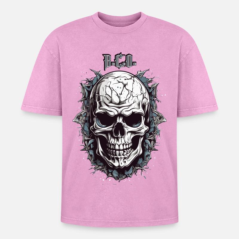 Skull B.C.O - Oversized Unisex Premium Acid-Washed T-Shirt - acid washed pink