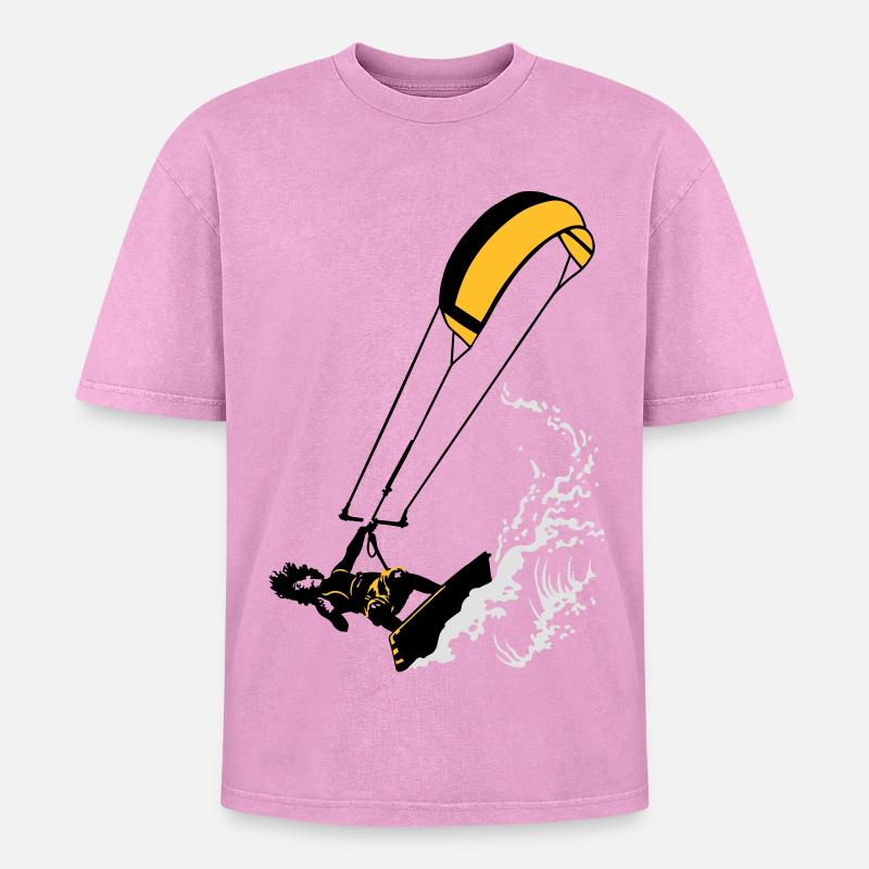 Kitesurfing and wave flex - Oversized Unisex Premium Acid-Washed T-Shirt - acid washed pink
