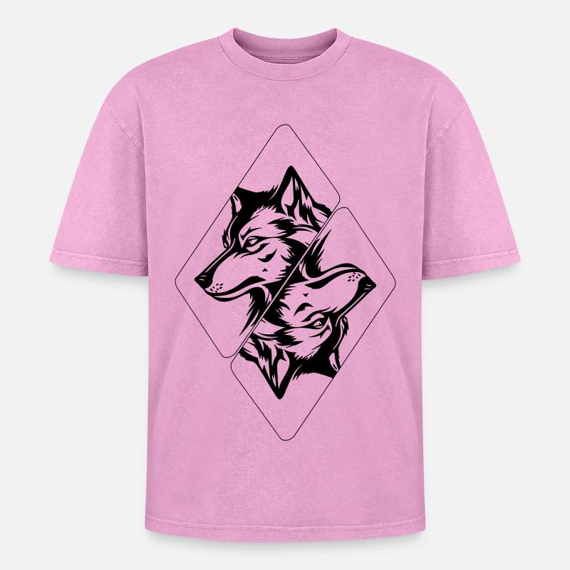 Wolf's Head - Oversized Unisex Premium Acid-Washed T-Shirt - acid washed pink