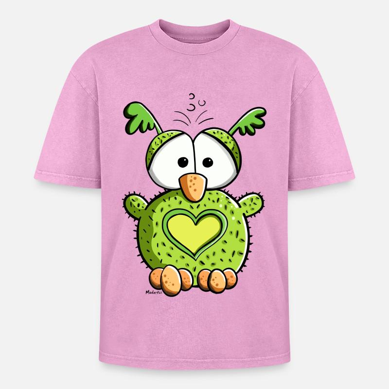 Verliebte Eule - Oversized Unisex Premium Acid-Washed T-Shirt - Pink Acid Wash