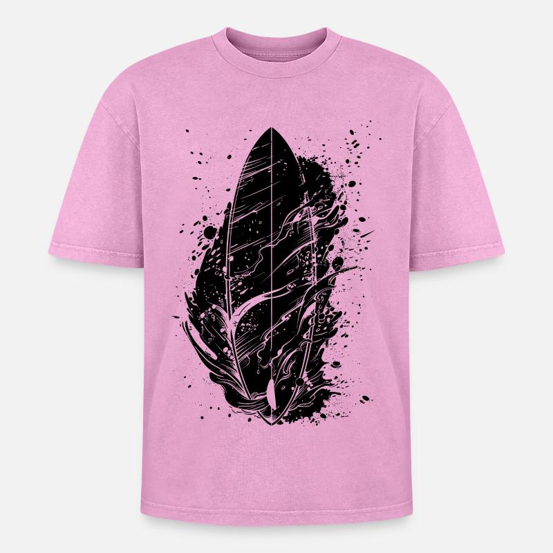 Surfboard Graffiti - Oversized Unisex Premium Acid-Washed T-Shirt - acid washed pink