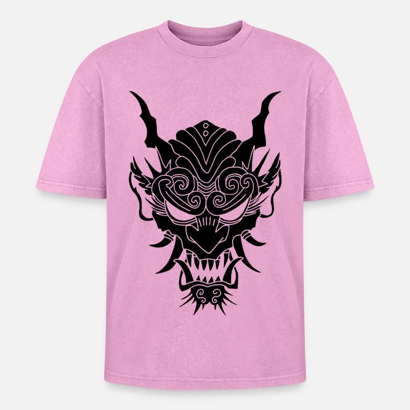 schwarzer Gothic-Dämon - Oversized Unisex Premium Acid-Washed T-Shirt - Pink Acid Wash