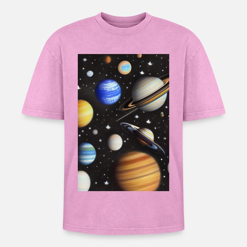 Space and planets - Oversized Unisex Premium Acid-Washed T-Shirt - acid washed pink