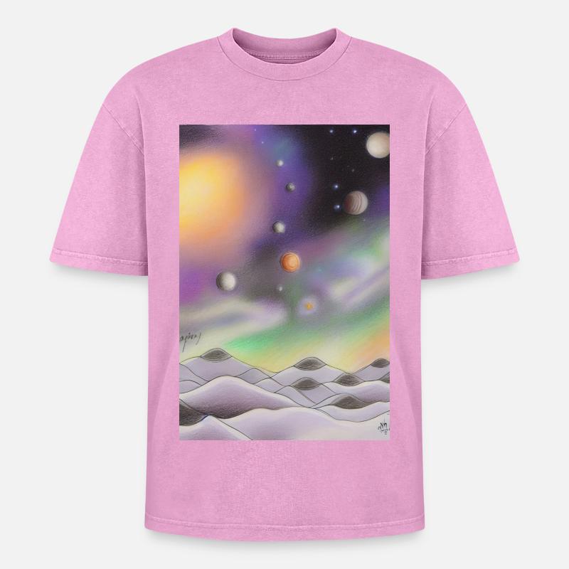 Space and planets - Oversized Unisex Premium Acid-Washed T-Shirt - acid washed pink