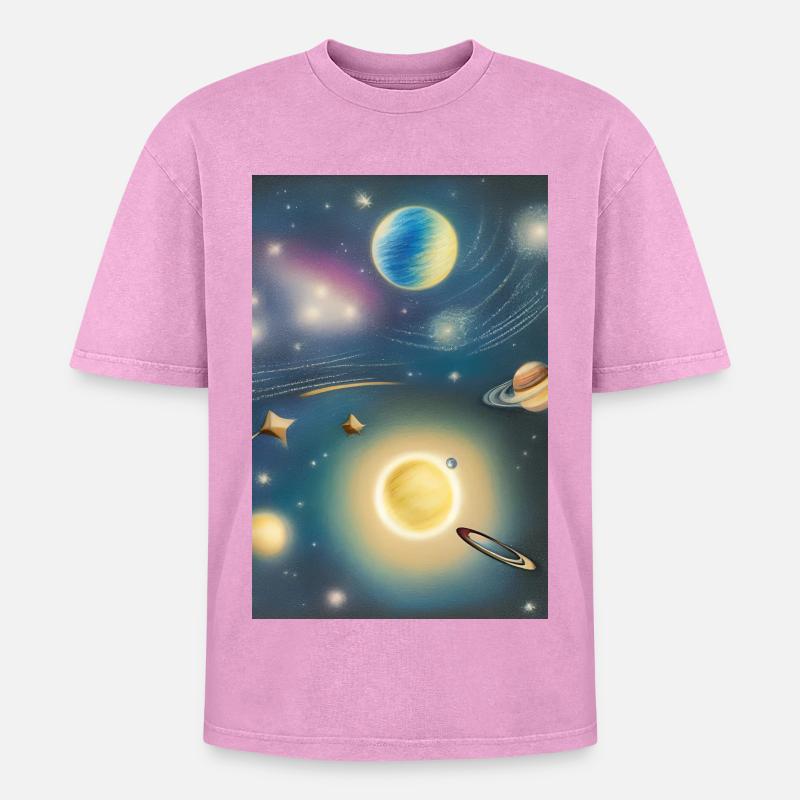 Space and planets - Oversized Unisex Premium Acid-Washed T-Shirt - acid washed pink
