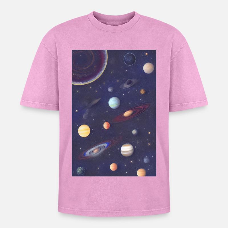 Space and planets - Oversized Unisex Premium Acid-Washed T-Shirt - acid washed pink