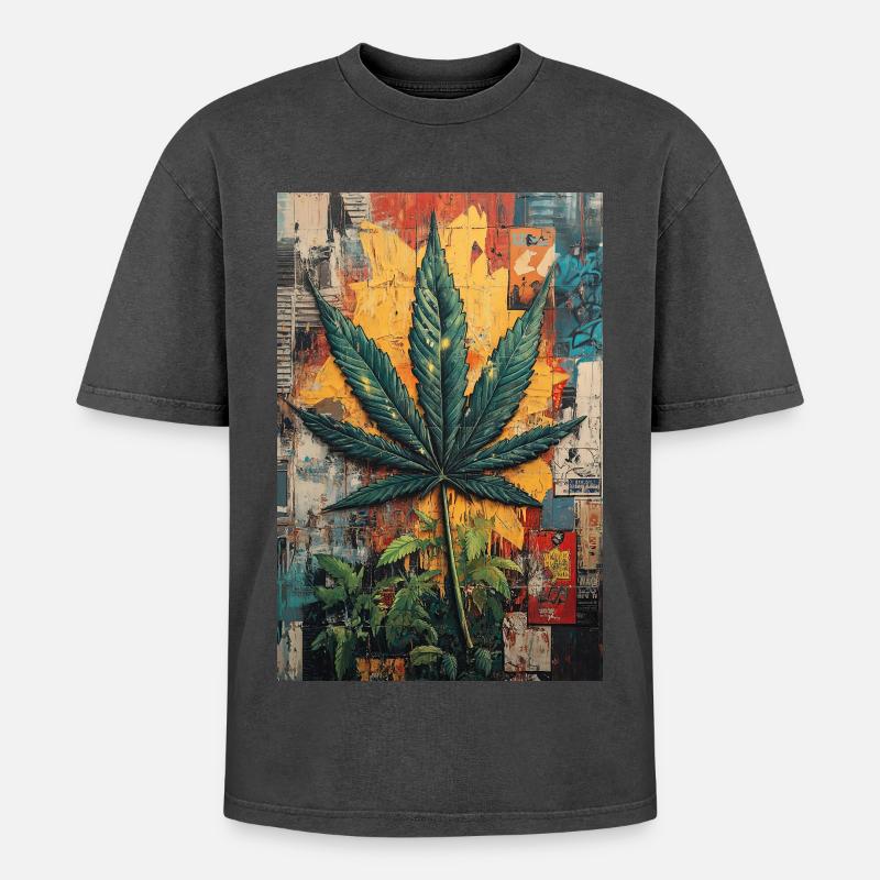 Graffiti Hanfblatt Wandkunst - Oversized Unisex Premium Acid-Washed T-Shirt - undefined