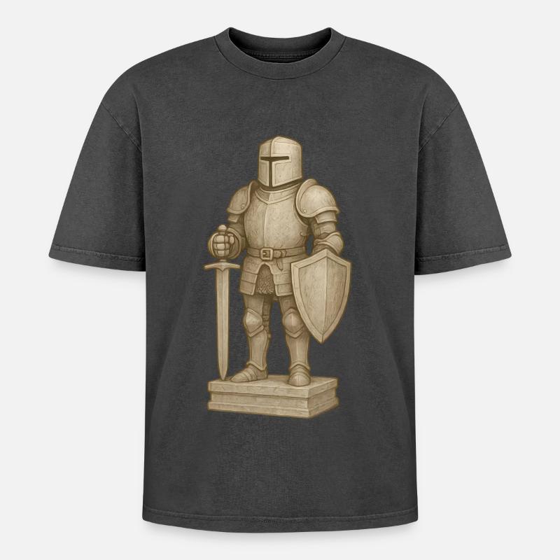Ritterliche Samurai-Figur im Stone-Style - Oversized Unisex Premium Acid-Washed T-Shirt - undefined
