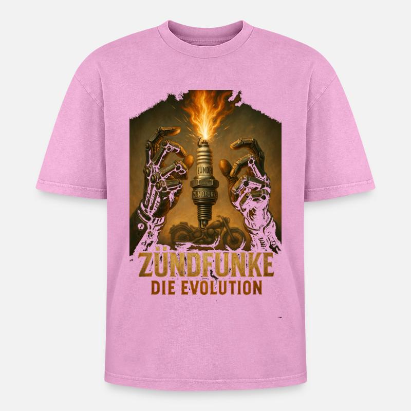 ZÜNDFUNKE – The Evolution - Oversized Unisex Premium Acid-Washed T-Shirt - acid washed pink