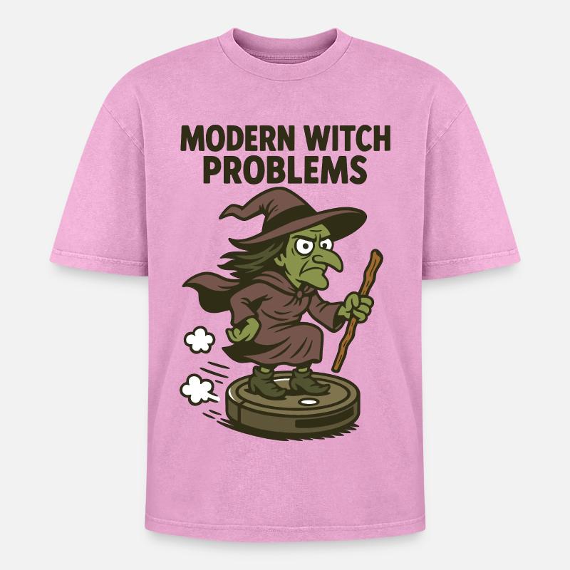 Modern Witch Problems – Lustiges Hexen Design - Oversized Unisex Premium Acid-Washed T-Shirt - Pink Acid Wash