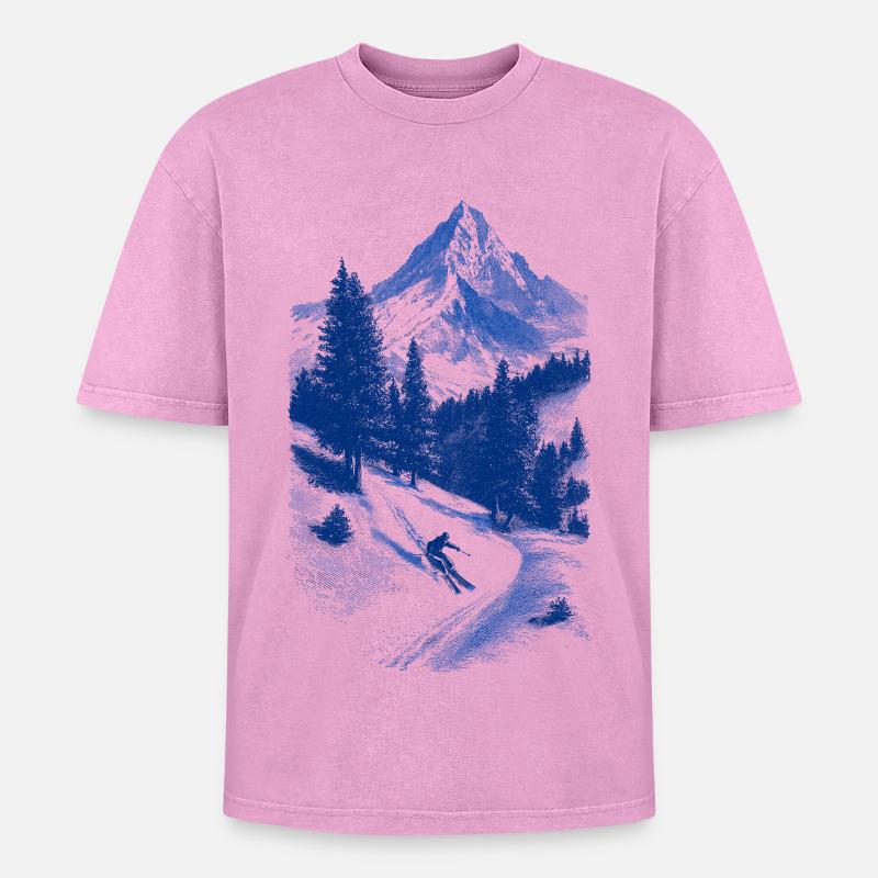 Blue Summit Face Silhouette - Oversized Unisex Premium Acid-Washed T-Shirt - acid washed pink