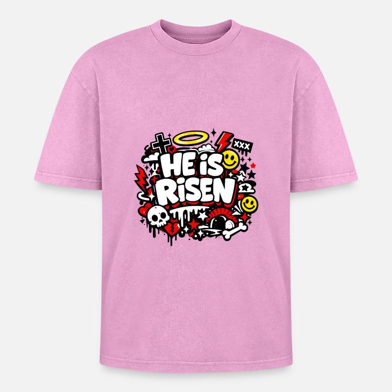 Il est Risen Graffiti Easter - T-shirt Premium unisexe oversize acid-washed - rose délavé acide