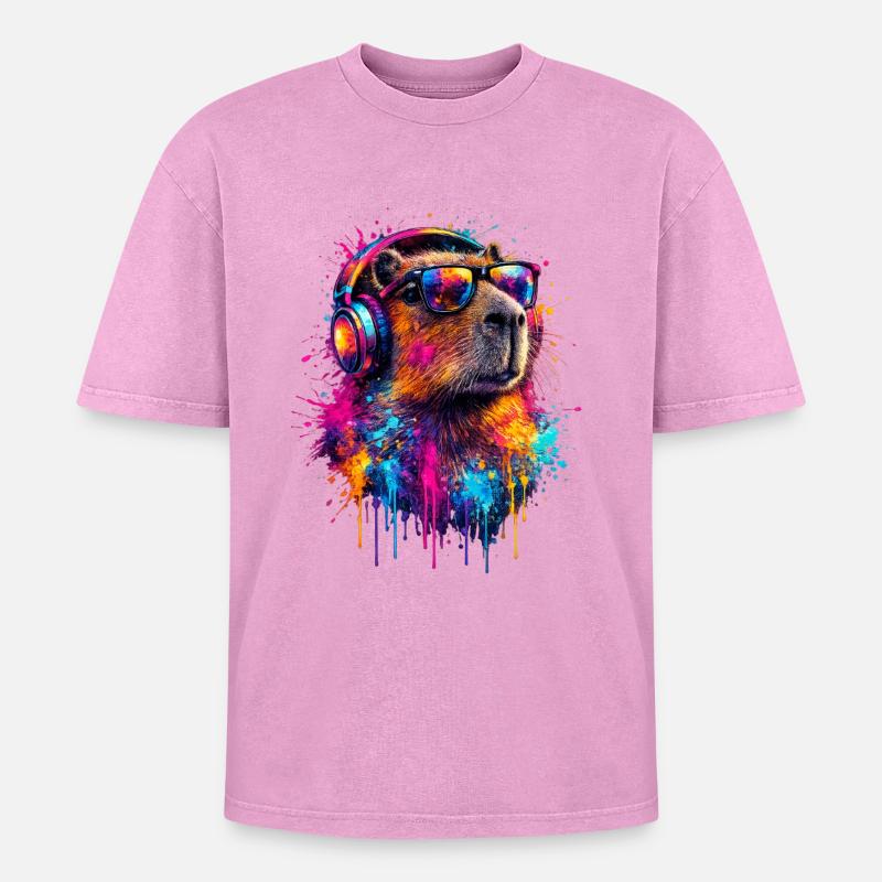 Capybara - Oversized Unisex Premium Acid-Washed T-Shirt - Pink Acid Wash